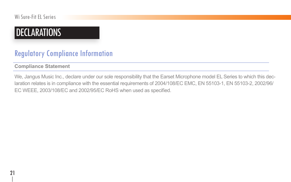 Declarations | Wi Digital Systems Wi Sure-Fit EL Series Earset & Lavalier MIC User Manual | Page 20 / 24