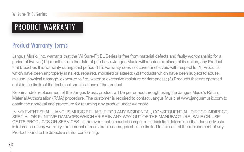 Product warranty, Product warranty terms | Wi Digital Systems Wi Sure-Fit EL Series Earset & Lavalier MIC User Manual | Page 22 / 24