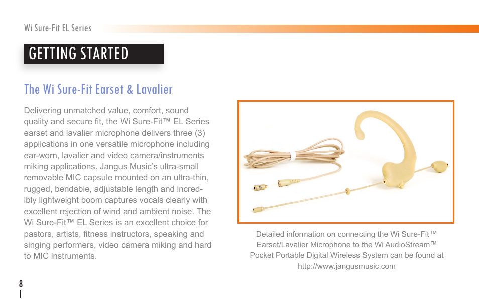 Getting started, The wi sure-fit earset & lavalier | Wi Digital Systems Wi Sure-Fit EL Series Earset & Lavalier MIC User Manual | Page 8 / 24