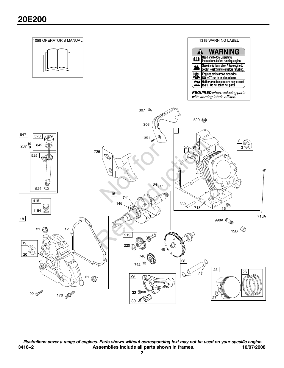 Not for reproduction | Briggs & Stratton 20E200 User Manual | Page 2 / 12