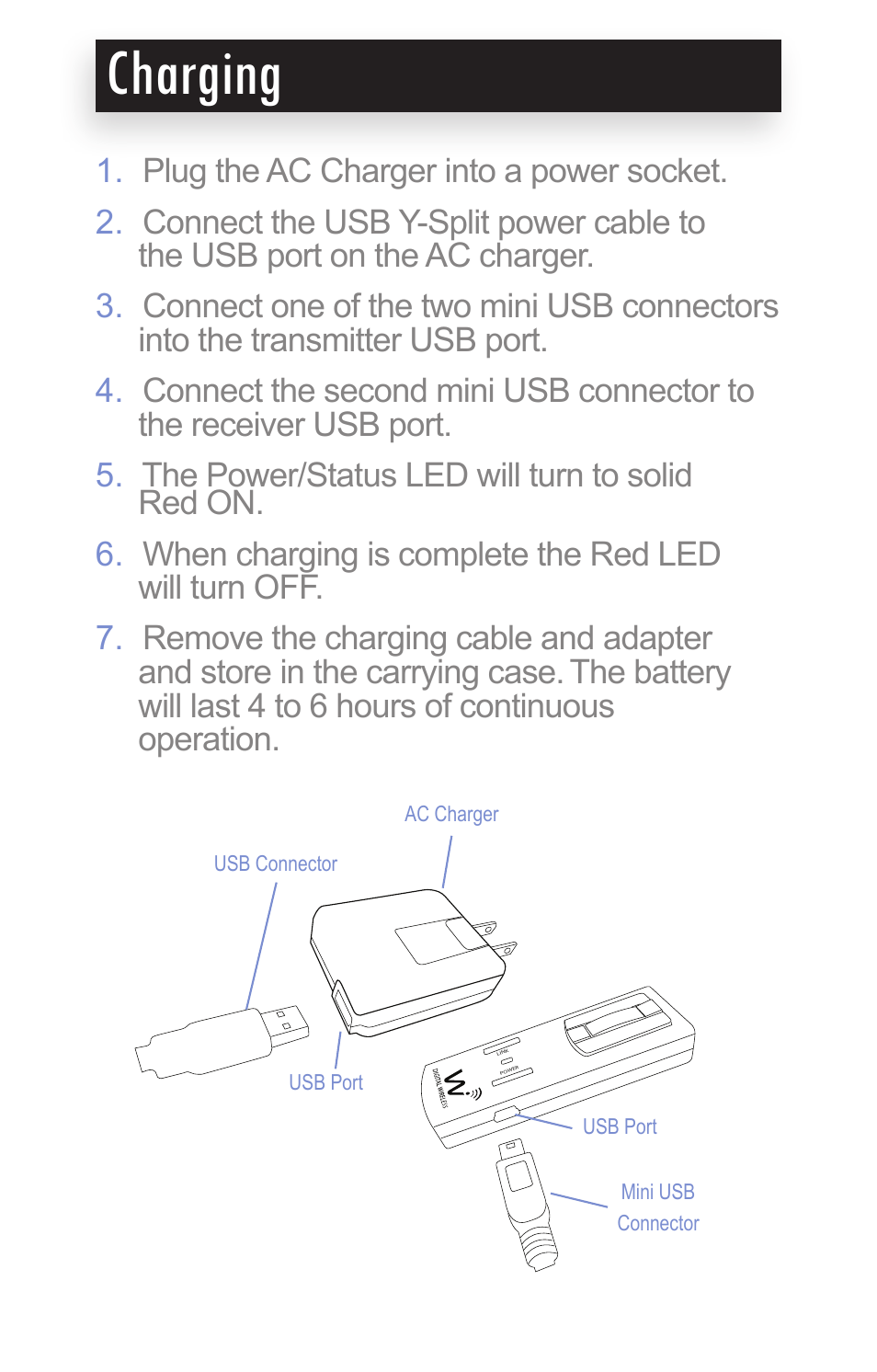 Charging | Wi Digital Systems Wi-AudioLink Quick User Guide User Manual | Page 2 / 10