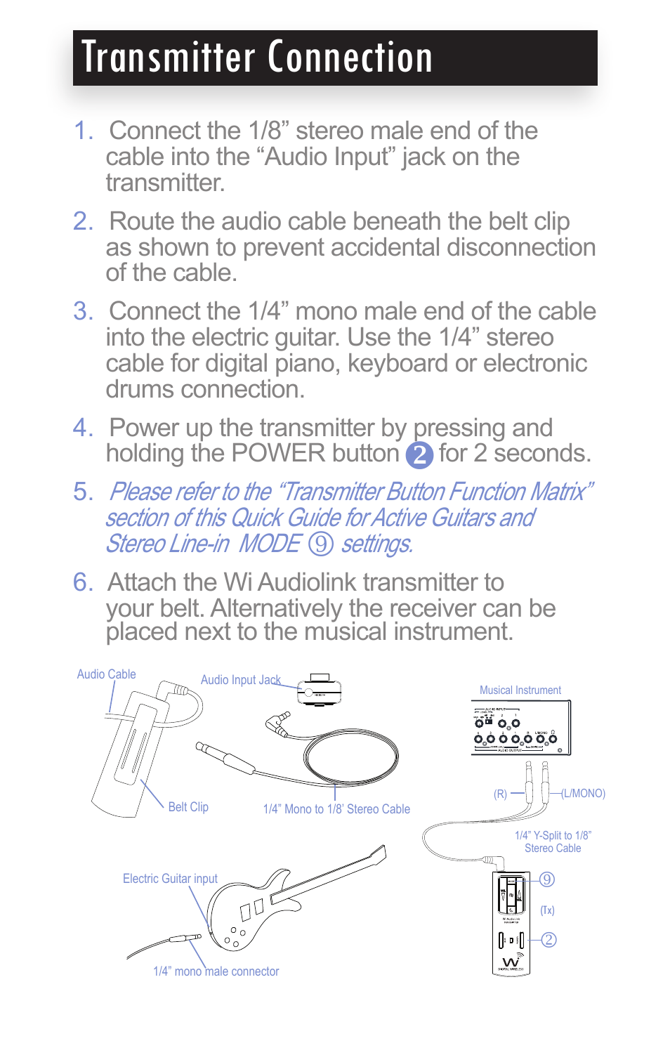 Transmitter connection | Wi Digital Systems Wi-AudioLink Quick User Guide User Manual | Page 4 / 10
