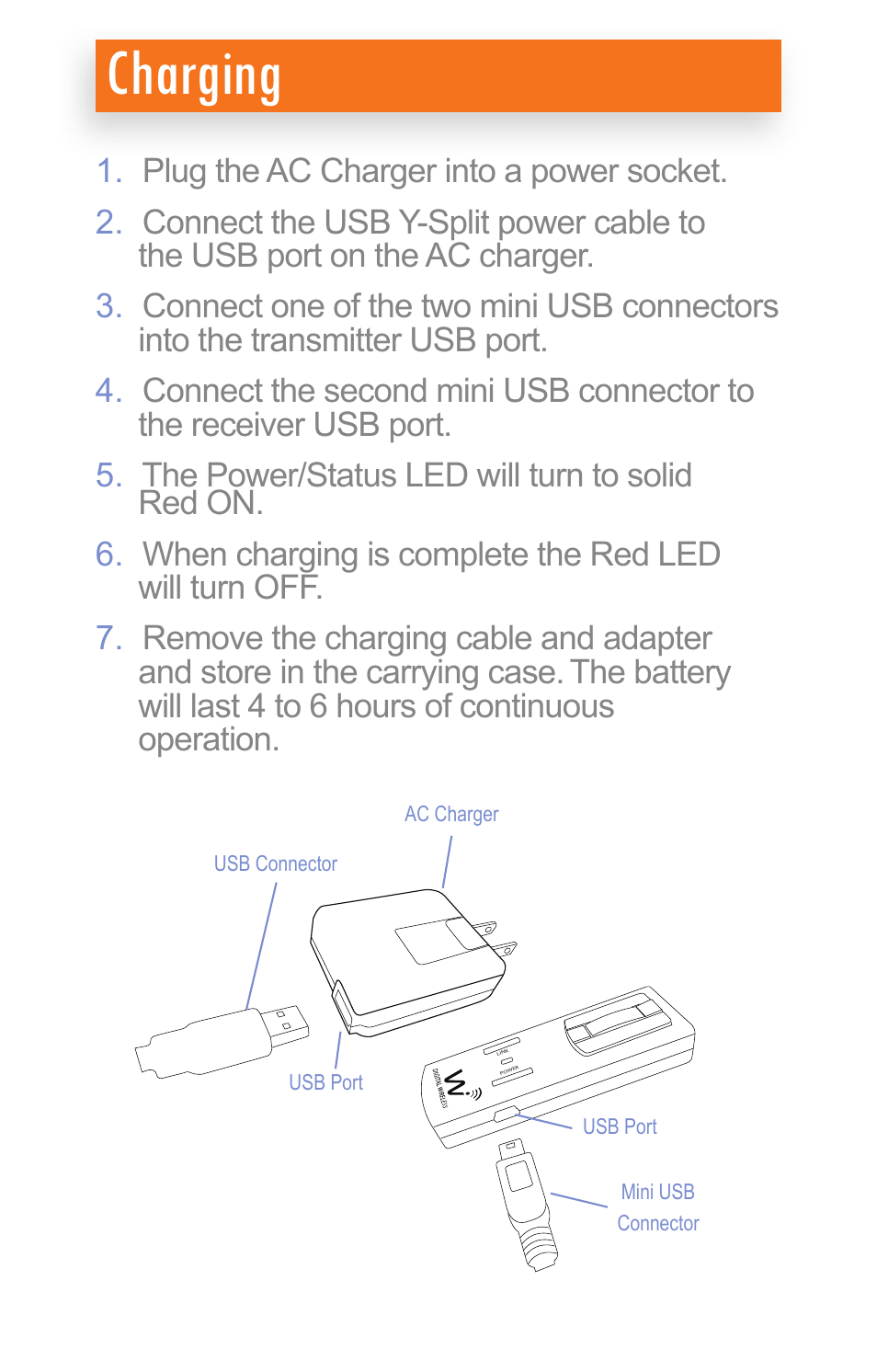 Charging | Wi Digital Systems Wi-AudioStream EL Quick User Guide User Manual | Page 2 / 10