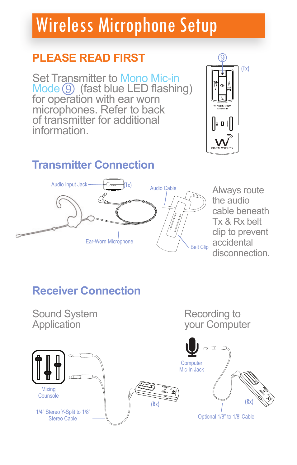 Wireless microphone setup | Wi Digital Systems Wi-AudioStream EL Quick User Guide User Manual | Page 4 / 10
