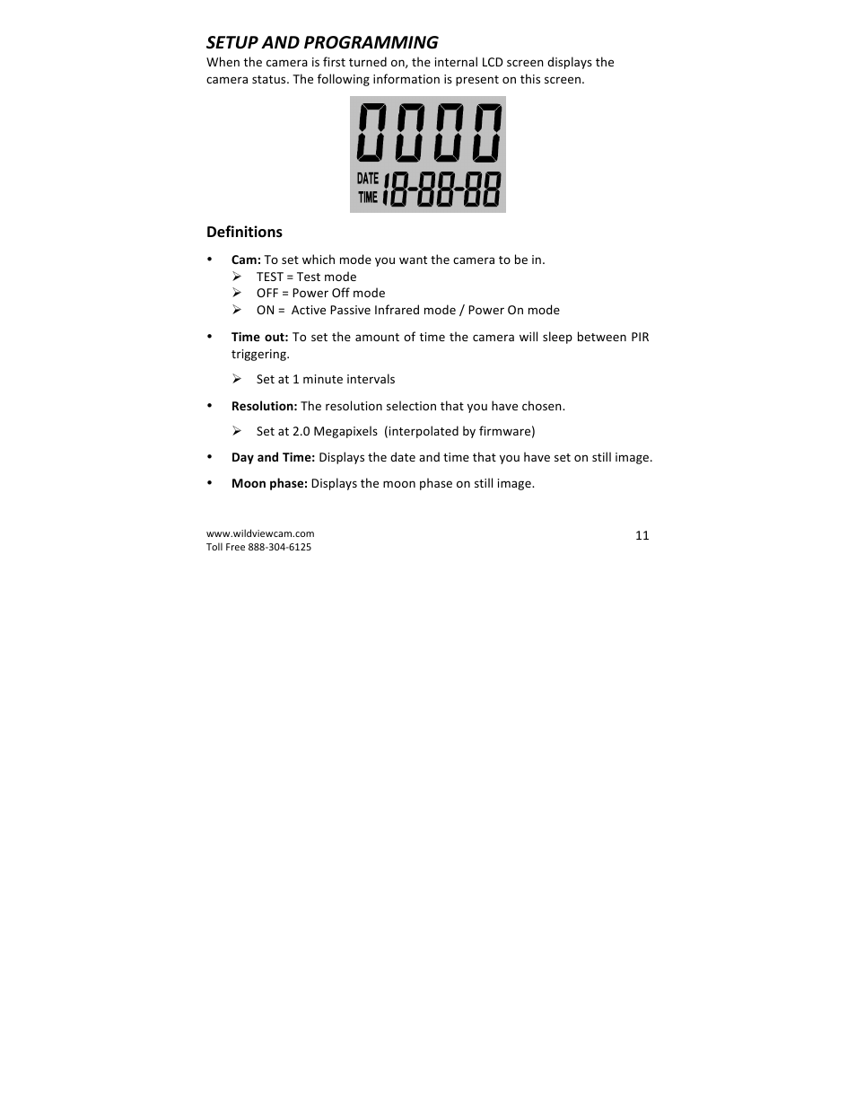 Setup and programming | Wildview STC-TGLBC2 EZ-Cam (Bubba Cam) User Manual | Page 11 / 29