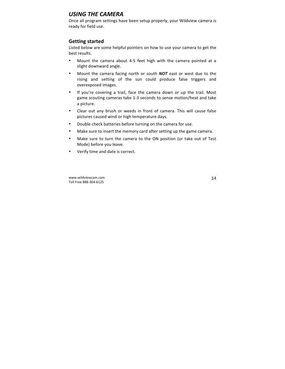 Using the camera | Wildview STC-TGLBC2 EZ-Cam (Bubba Cam) User Manual | Page 14 / 29