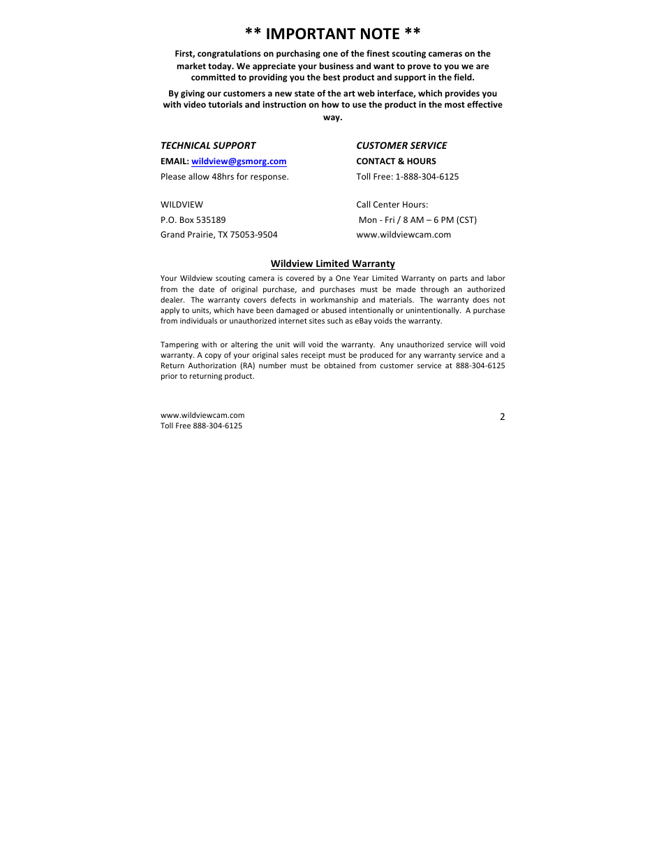 Wildview STC-TGLBC2 EZ-Cam (Bubba Cam) User Manual | Page 2 / 29