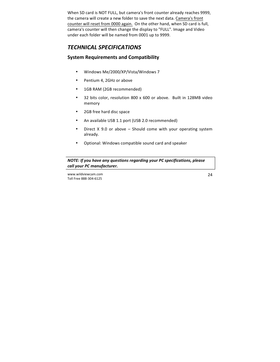 Technical specifications | Wildview STC-TGLBC2 EZ-Cam (Bubba Cam) User Manual | Page 24 / 29