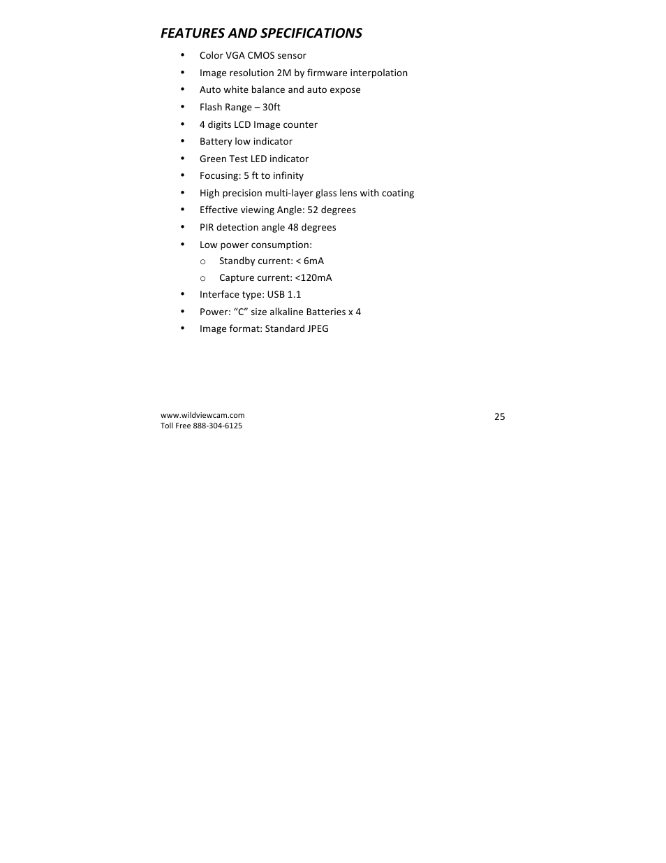 Features and specifications | Wildview STC-TGLBC2 EZ-Cam (Bubba Cam) User Manual | Page 25 / 29