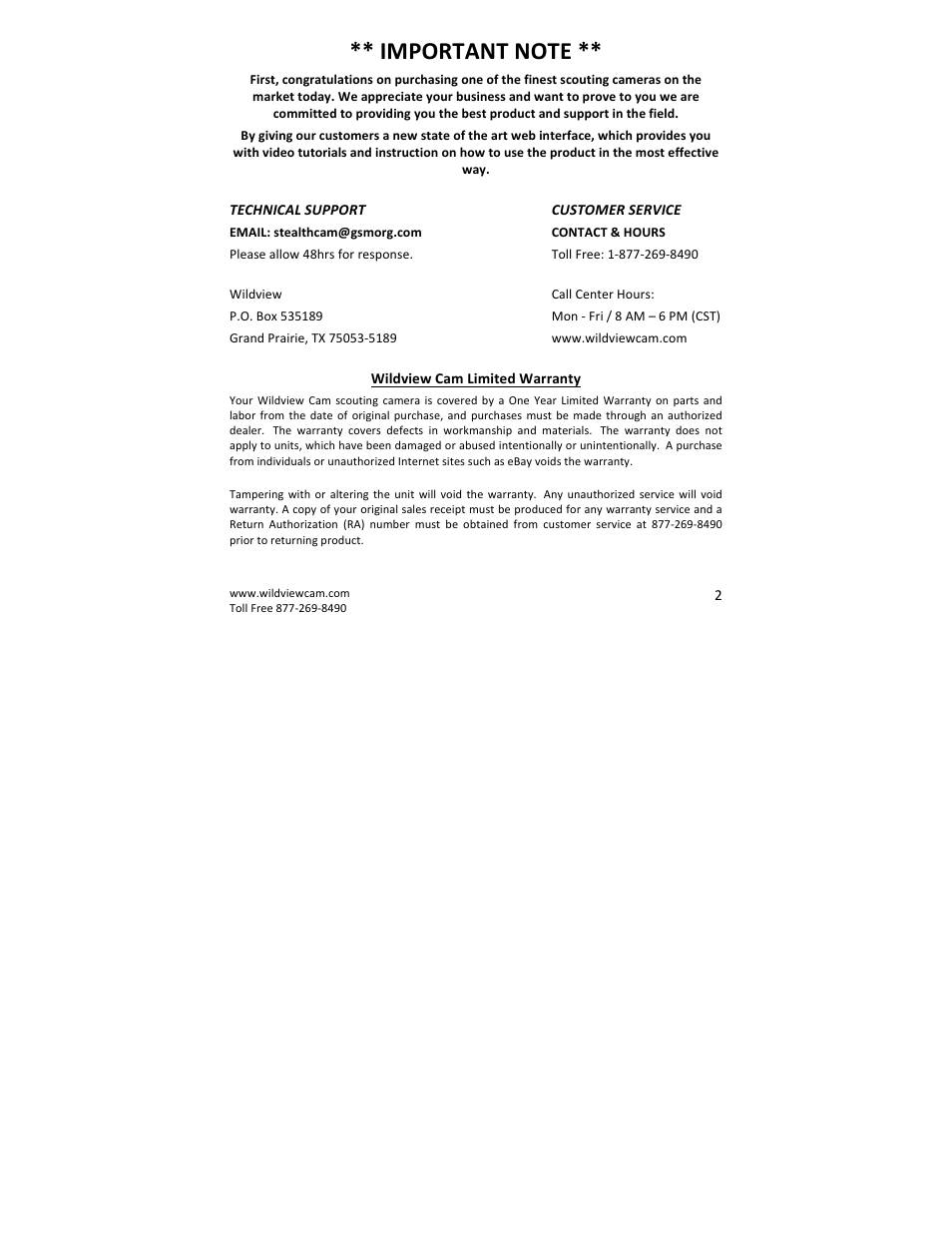Wildview STC-WV40NG User Manual | Page 2 / 29