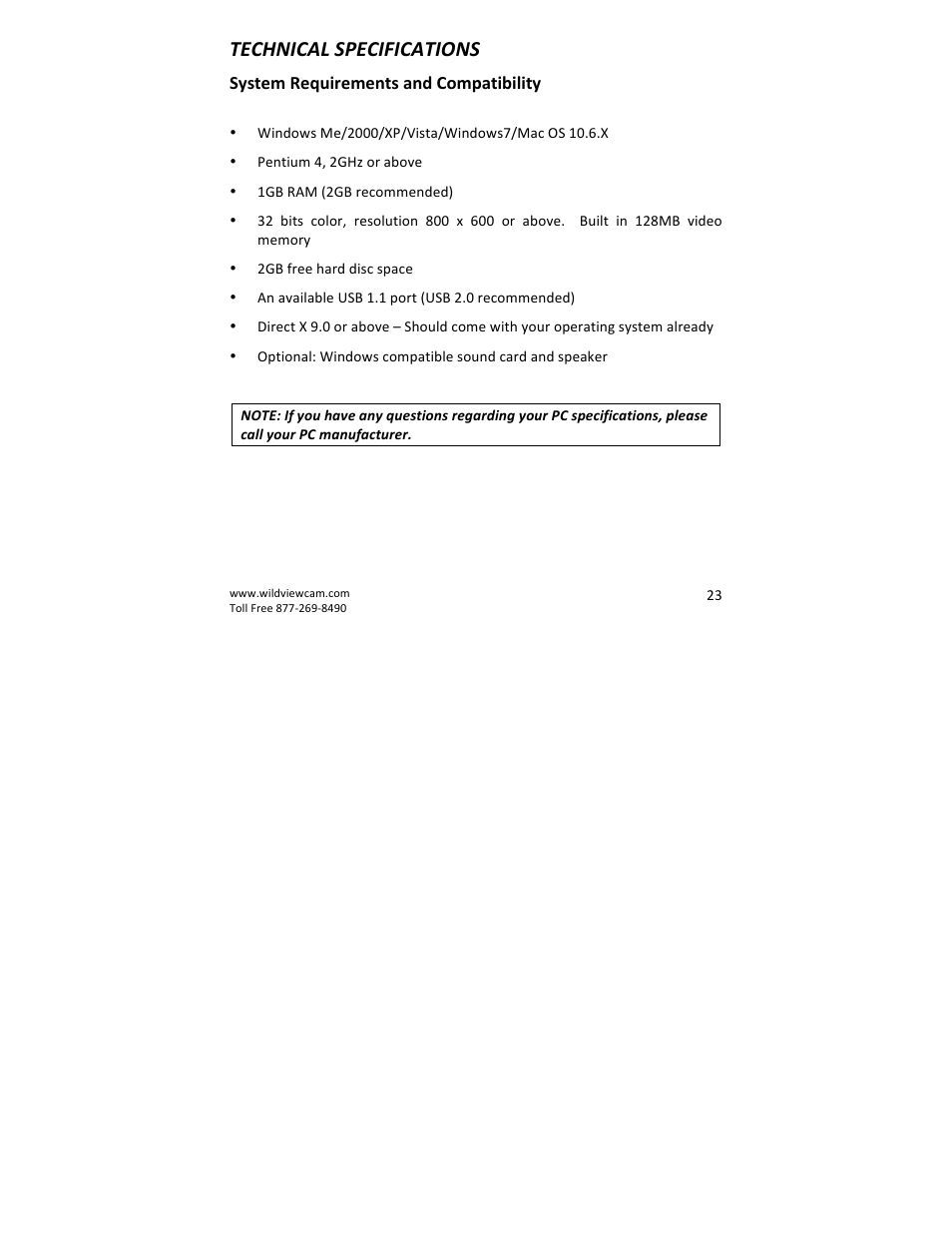 Technical specifications | Wildview STC-WV40NG User Manual | Page 23 / 29