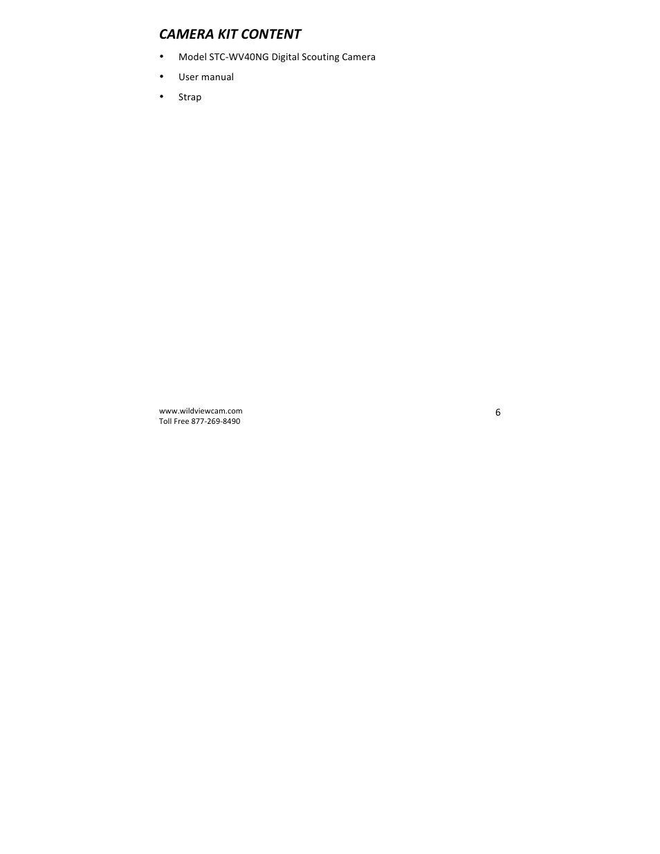 Camera kit content | Wildview STC-WV40NG User Manual | Page 6 / 29