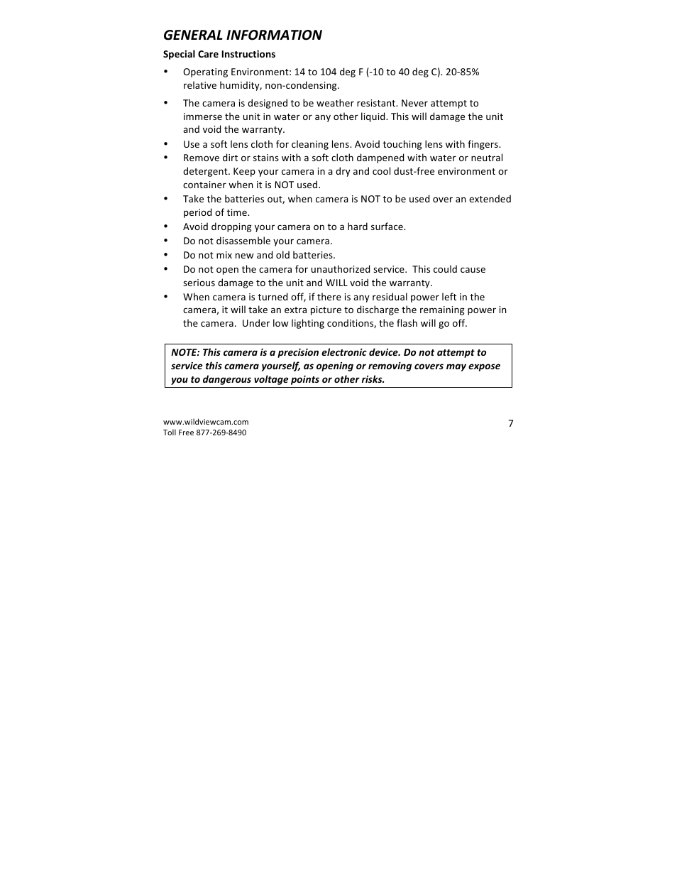 General information | Wildview STC-WV40NG User Manual | Page 7 / 29