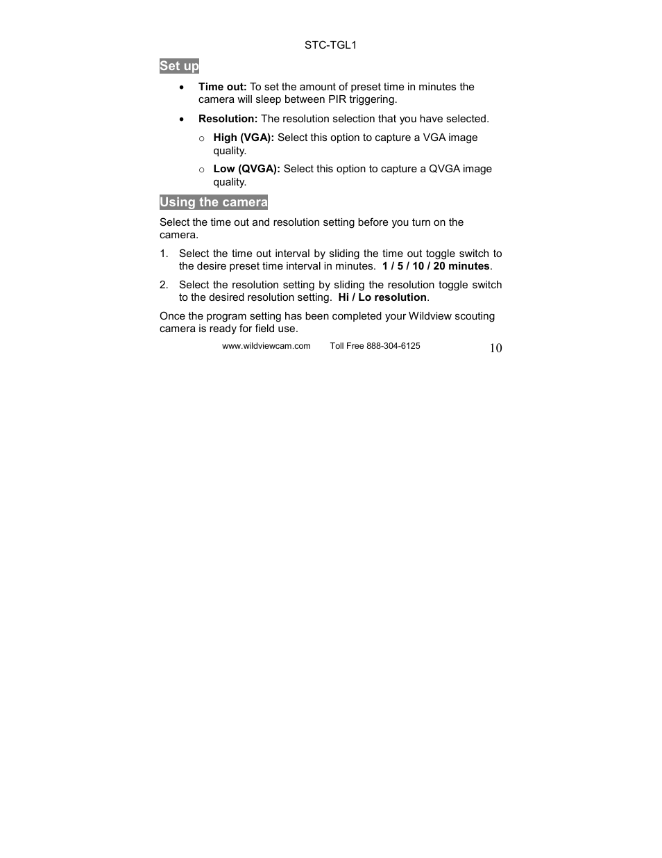 Wildview STC-TGL1 User Manual | Page 10 / 24