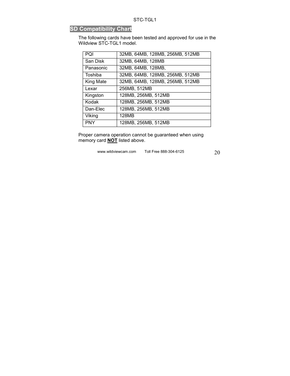 Wildview STC-TGL1 User Manual | Page 20 / 24