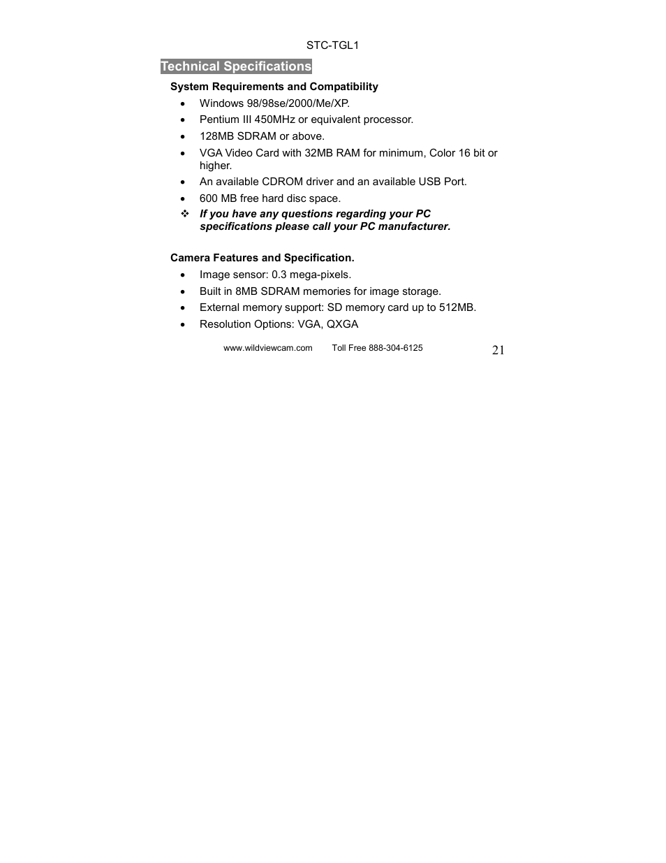 Wildview STC-TGL1 User Manual | Page 21 / 24