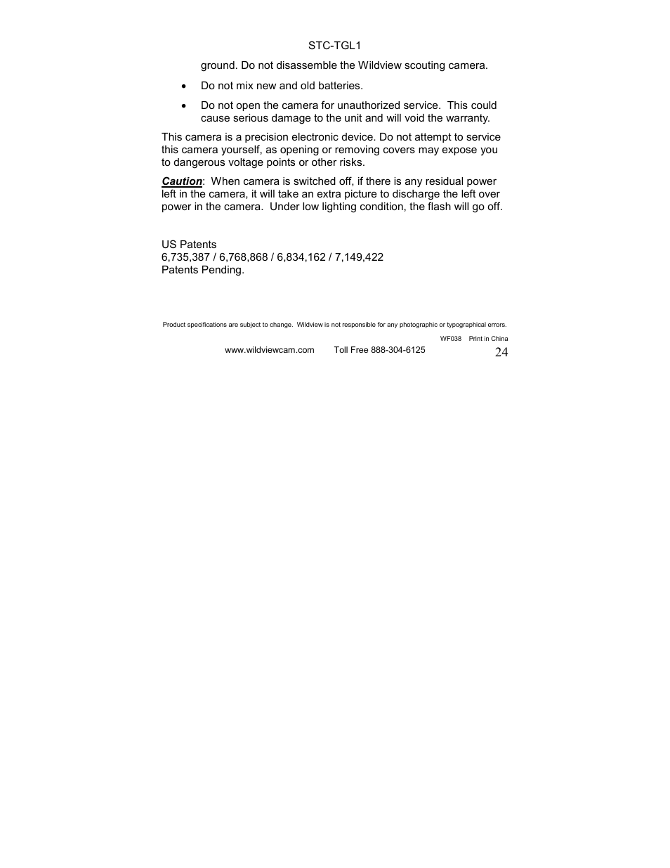 Wildview STC-TGL1 User Manual | Page 24 / 24