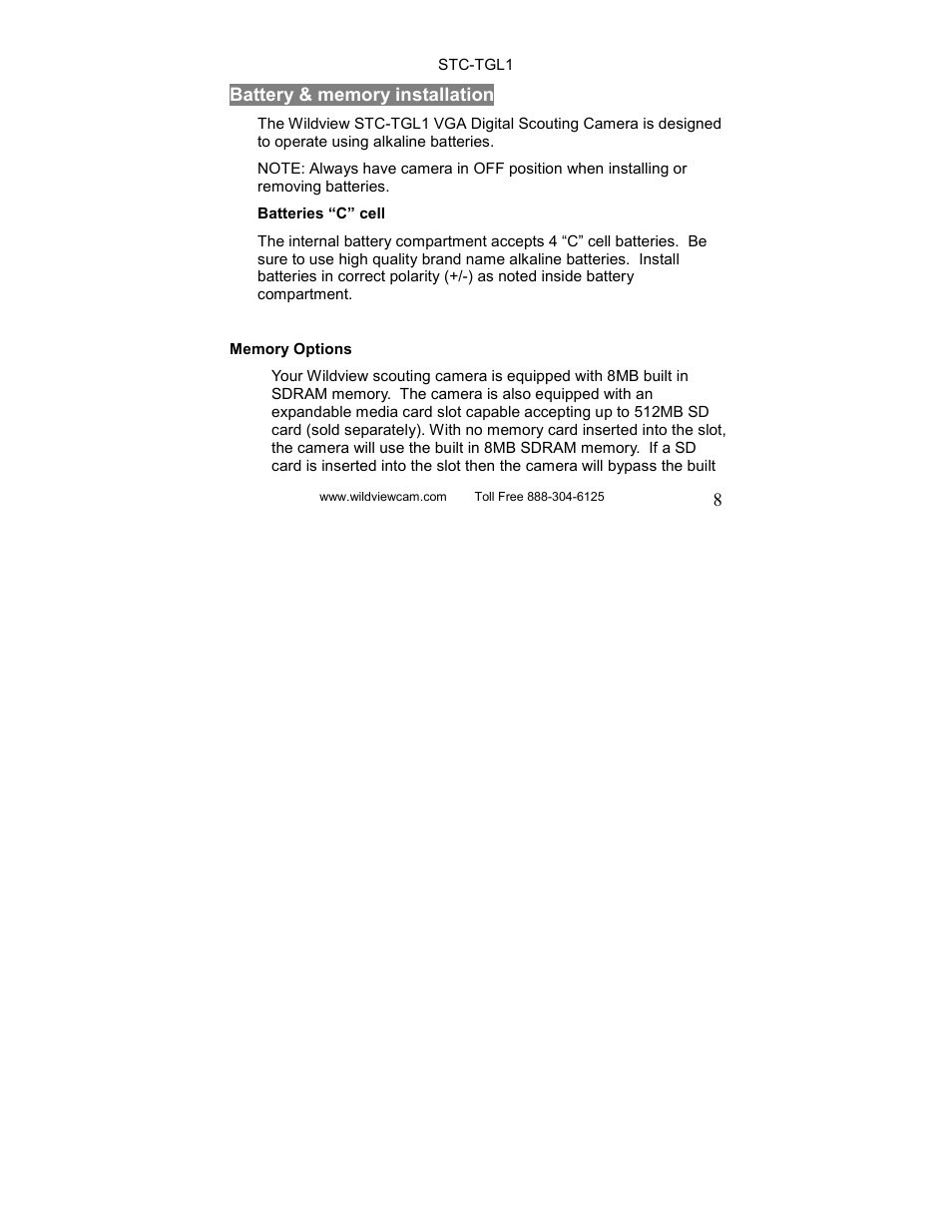 Wildview STC-TGL1 User Manual | Page 8 / 24