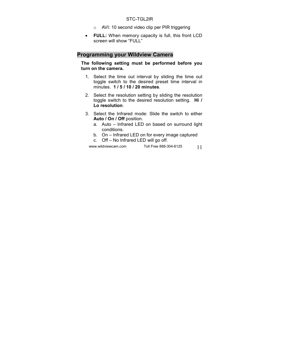 Wildview STC-TGL-2IR User Manual | Page 11 / 31