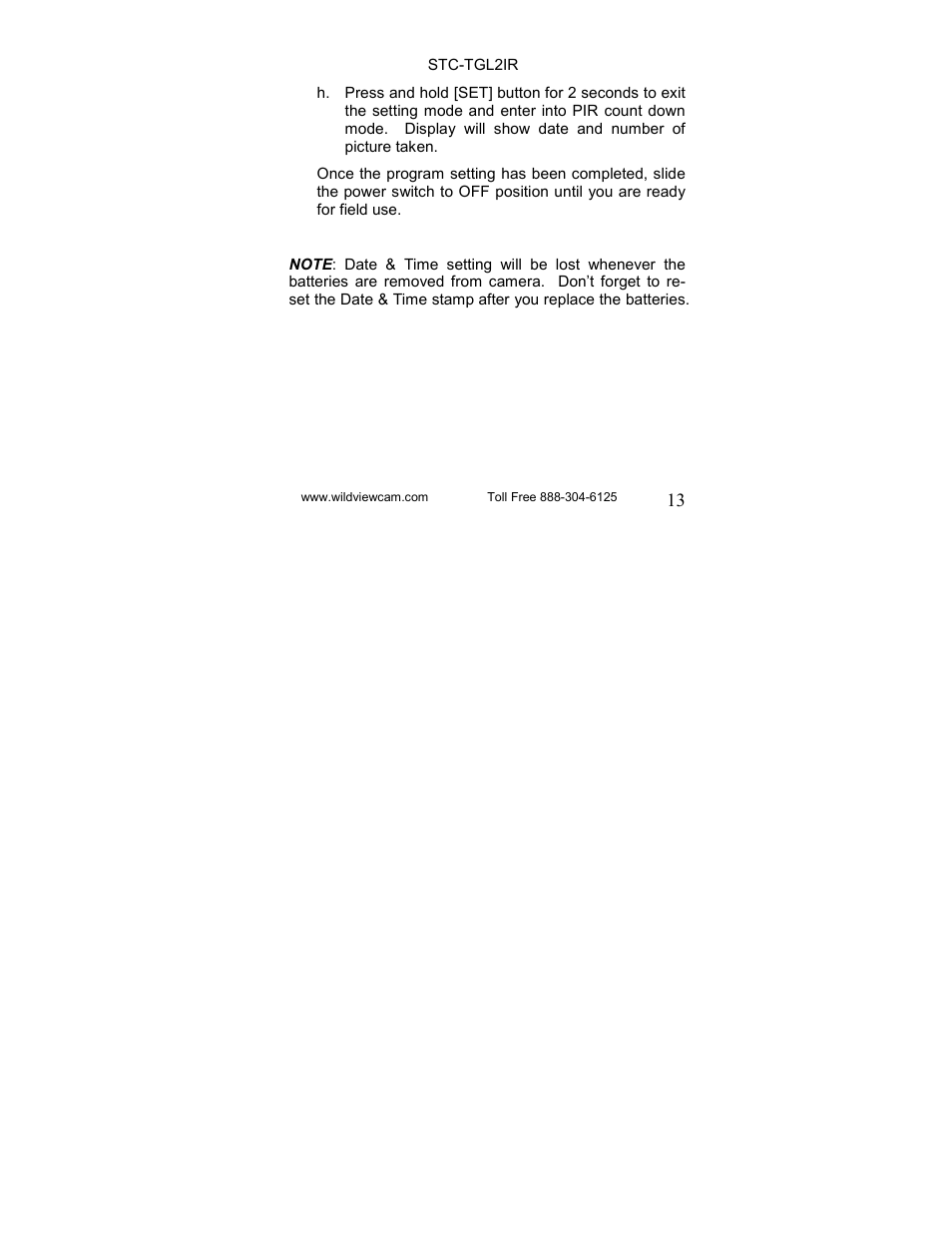 Wildview STC-TGL-2IR User Manual | Page 13 / 31