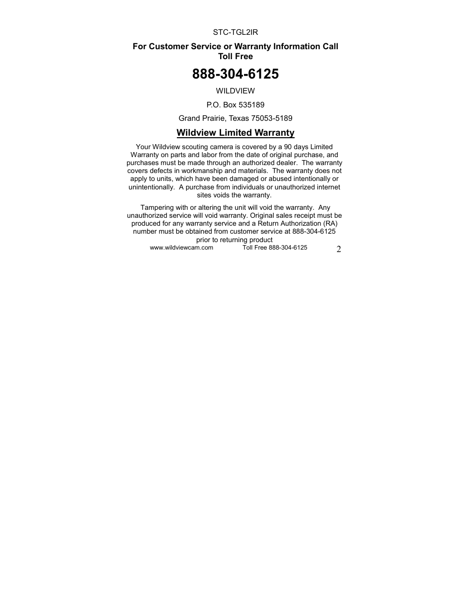Wildview STC-TGL-2IR User Manual | Page 2 / 31