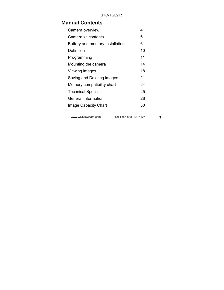 Manual contents | Wildview STC-TGL-2IR User Manual | Page 3 / 31