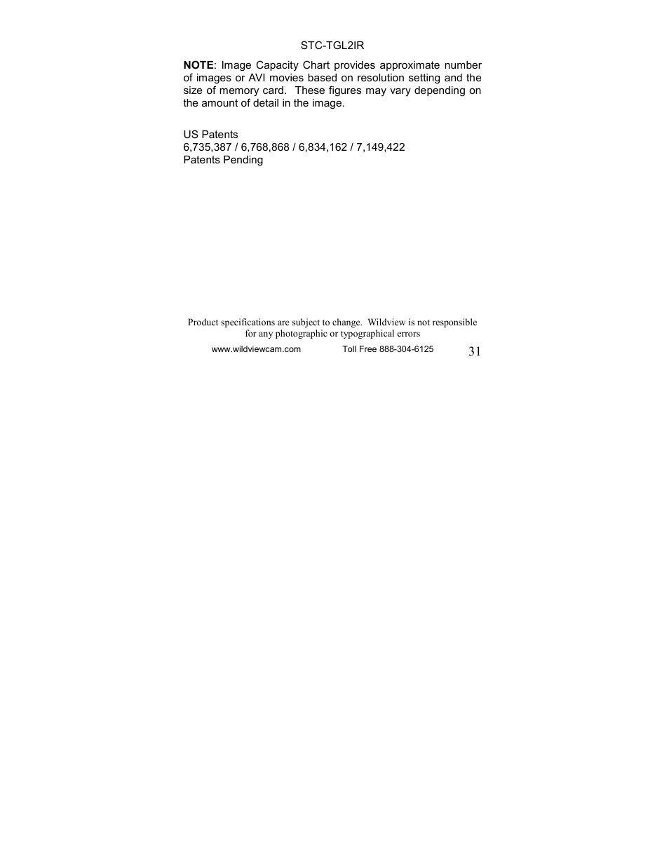 Wildview STC-TGL-2IR User Manual | Page 31 / 31