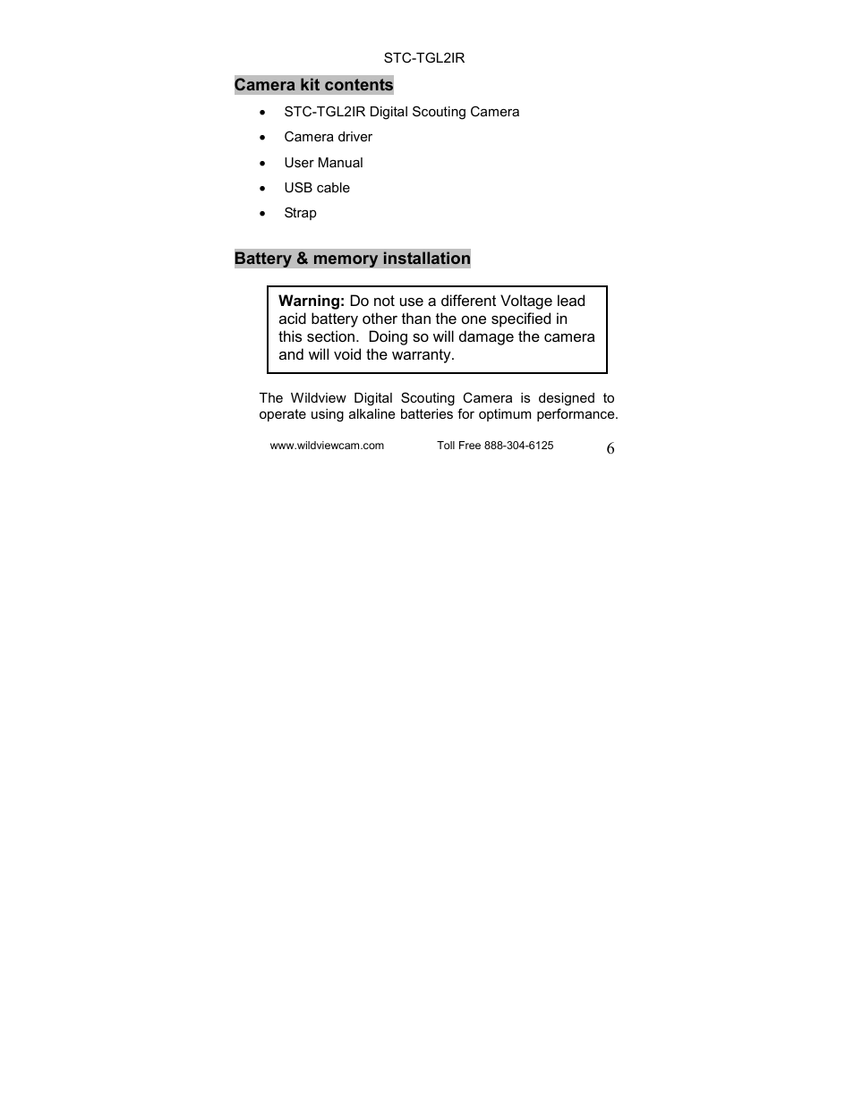 Wildview STC-TGL-2IR User Manual | Page 6 / 31