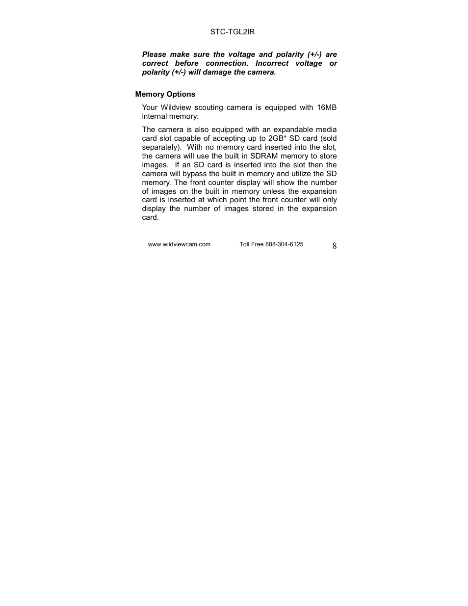 Wildview STC-TGL-2IR User Manual | Page 8 / 31