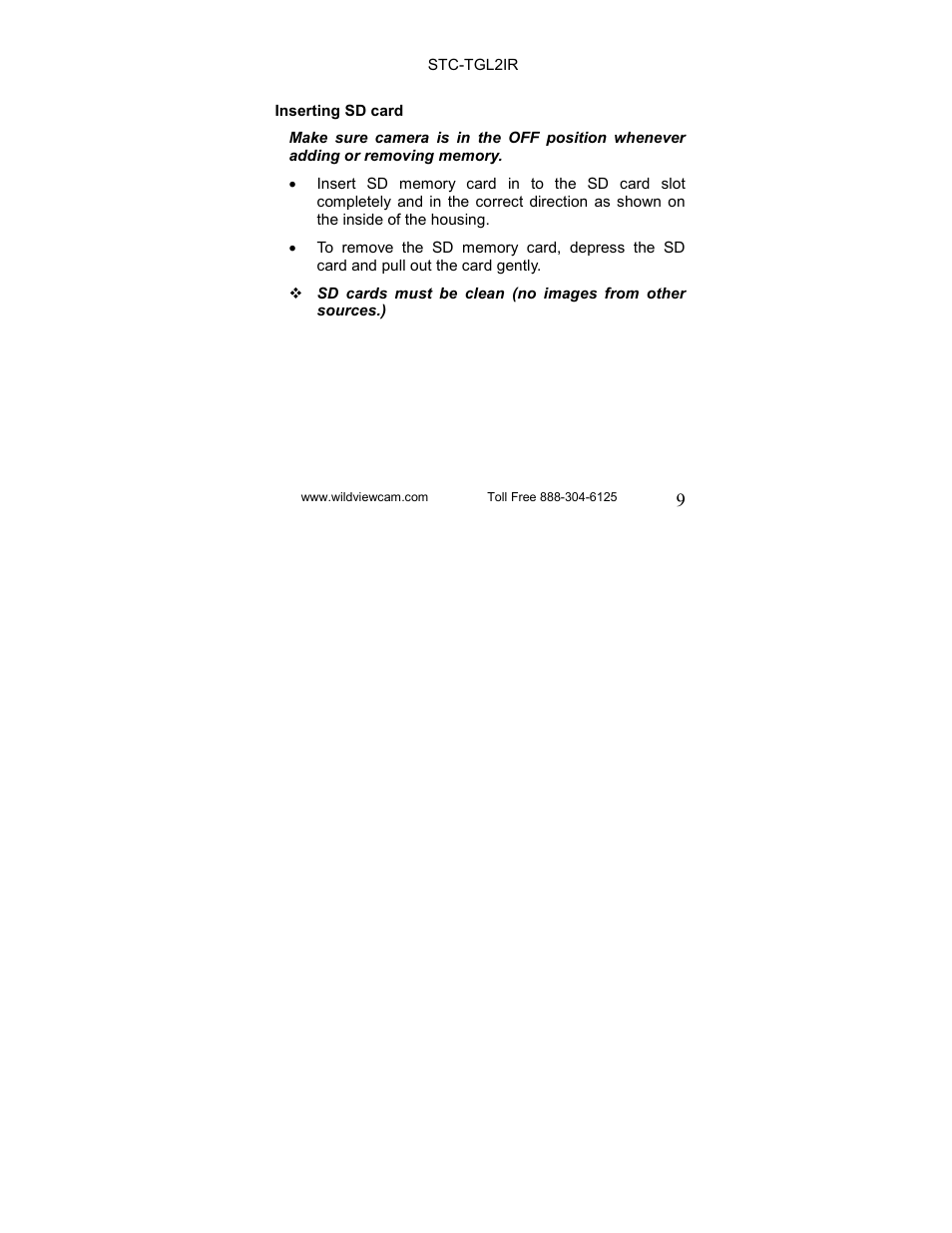 Wildview STC-TGL-2IR User Manual | Page 9 / 31