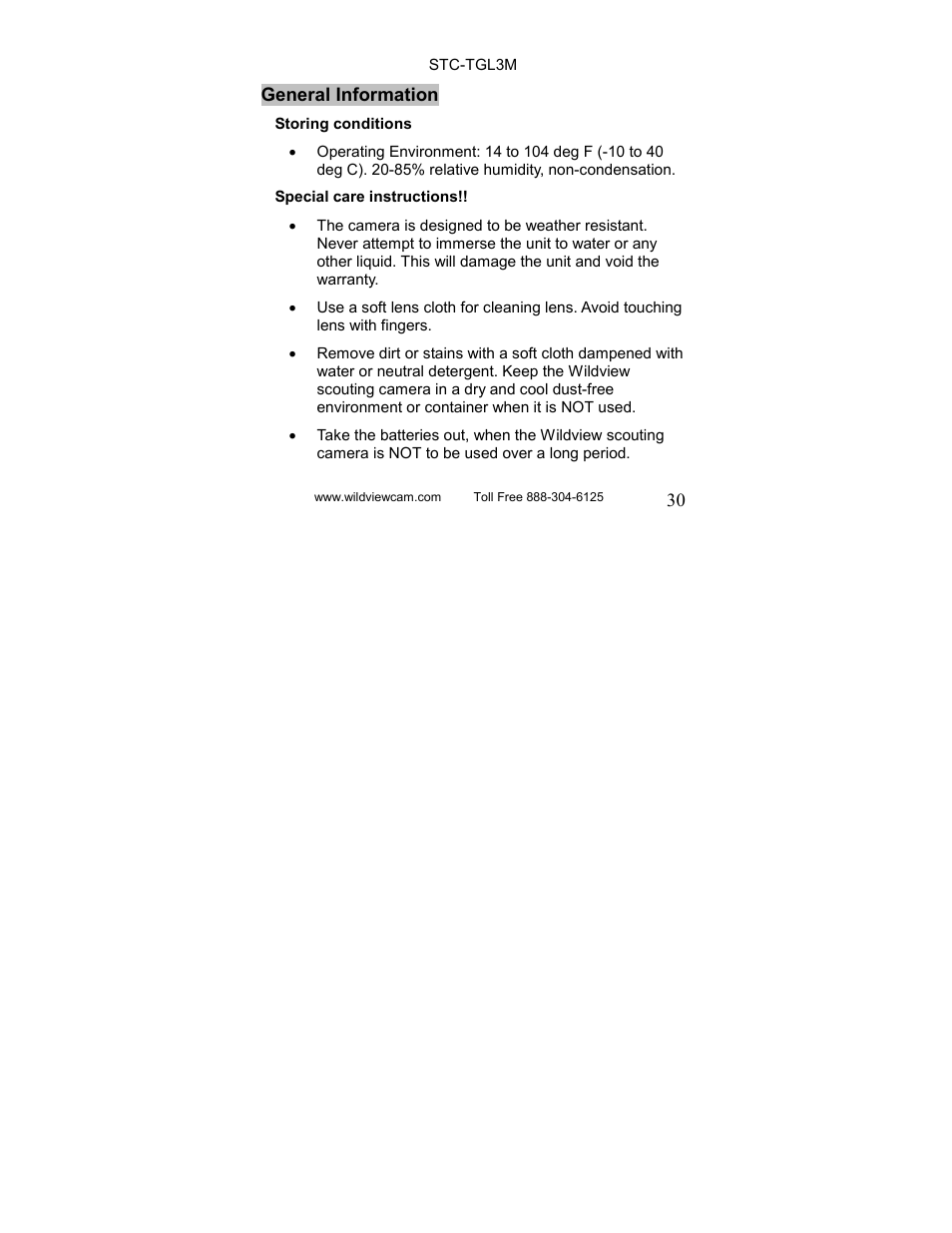 Wildview STC-TGL-3 User Manual | Page 30 / 31