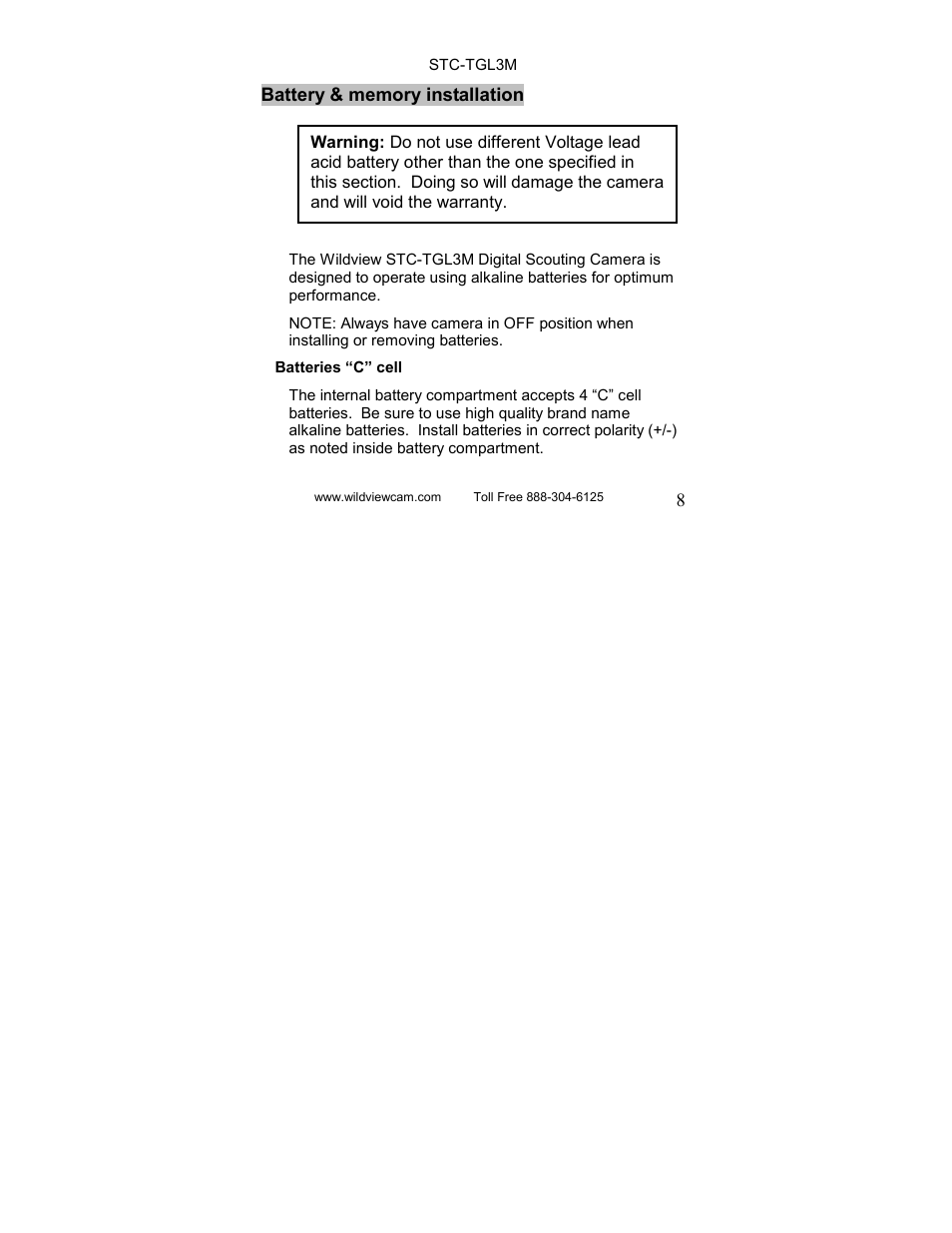 Wildview STC-TGL-3 User Manual | Page 8 / 31