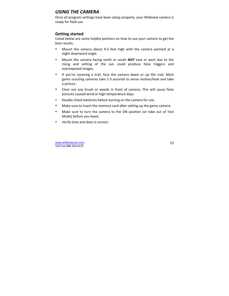 Using the camera | Wildview STC-TGL-X2IR User Manual | Page 15 / 30
