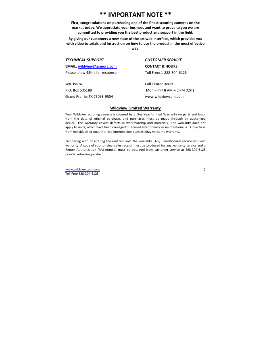 Wildview STC-TGL-X2IR User Manual | Page 2 / 30