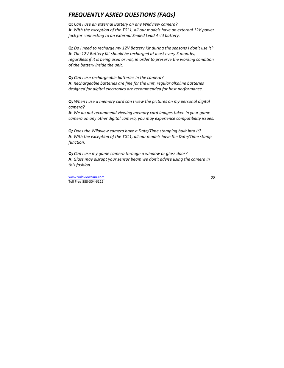 Frequently asked questions (faqs) | Wildview STC-TGL-X2IR User Manual | Page 28 / 30