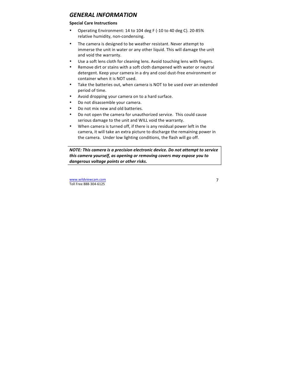 General information | Wildview STC-TGL-X2IR User Manual | Page 7 / 30