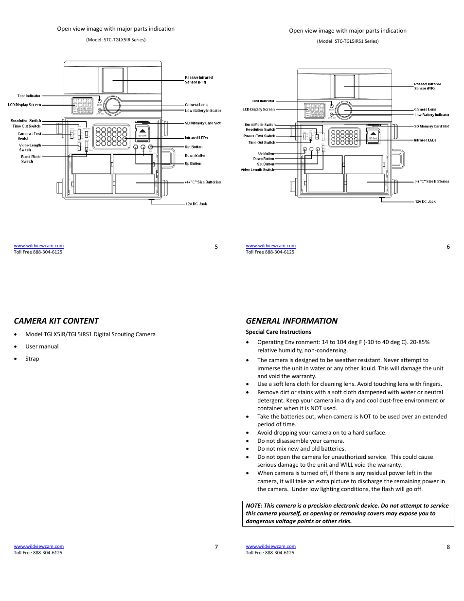 Camera kit content, General information | Wildview STC-TGL-X5IR User Manual | Page 2 / 8