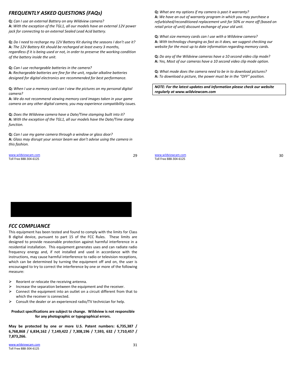 Frequently asked questions (faqs), Fcc compliance | Wildview STC-TGL-X5IR User Manual | Page 8 / 8