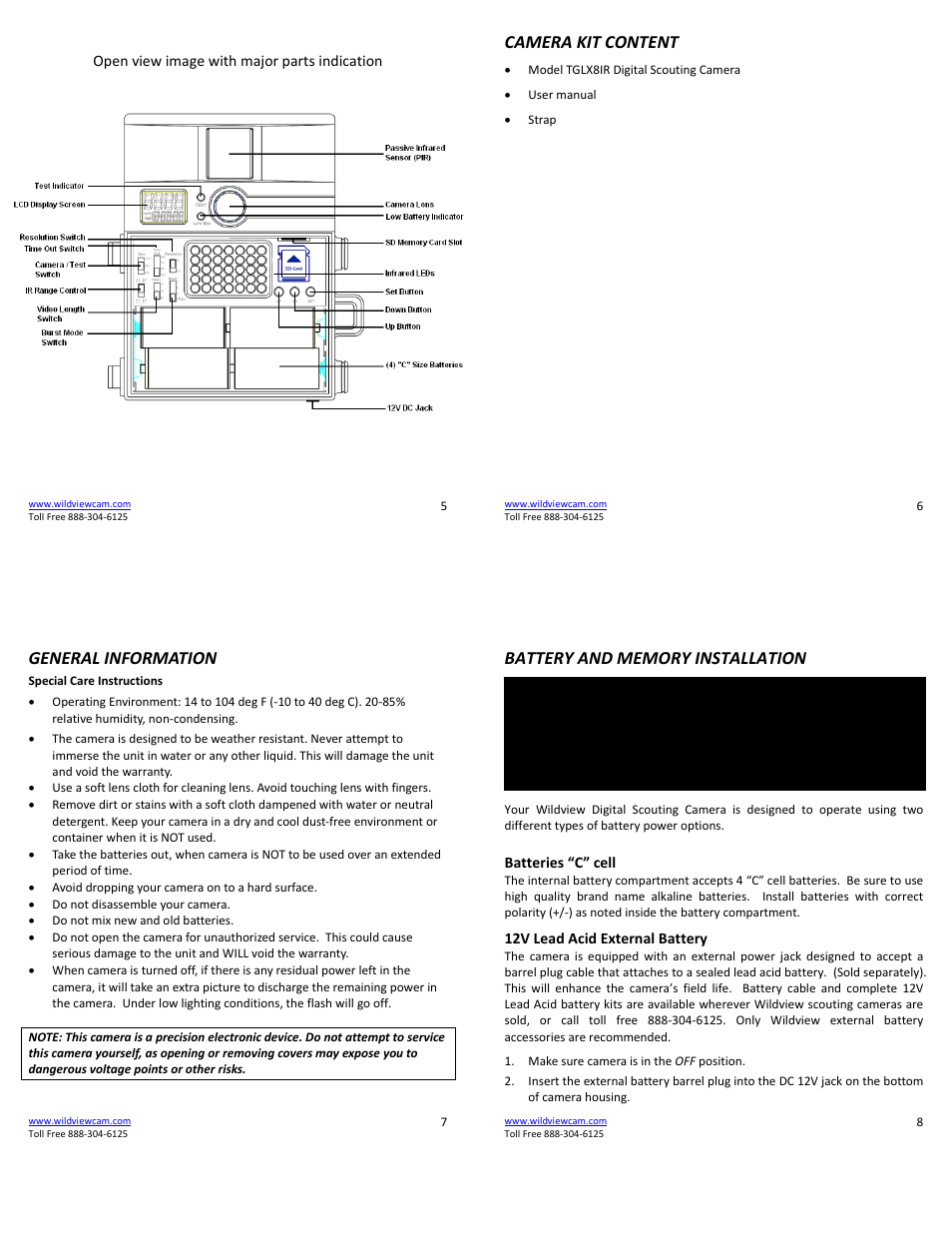 Camera kit content, General information | Wildview STC-TGL-X8IR User Manual | Page 2 / 8