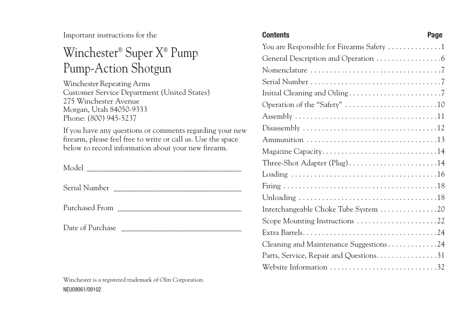 Winchester, Super x, Pump pump-action shotgun | Winchester Repeating Arms X Pump (SXP) User Manual | Page 2 / 36