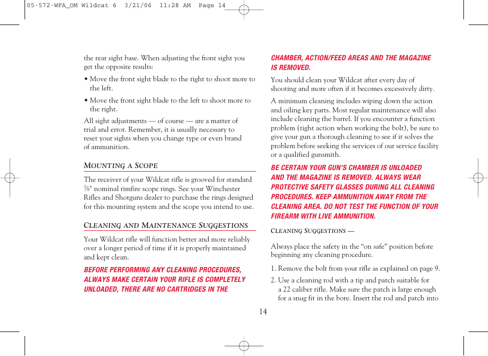 Winchester Repeating Arms Wildcat User Manual | Page 15 / 24