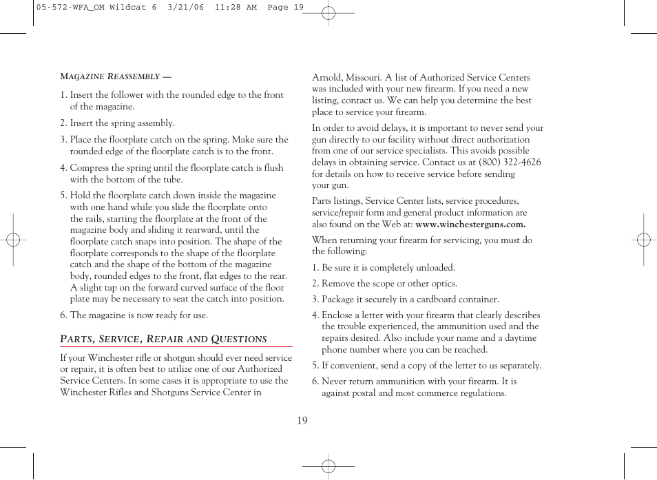 Winchester Repeating Arms Wildcat User Manual | Page 20 / 24