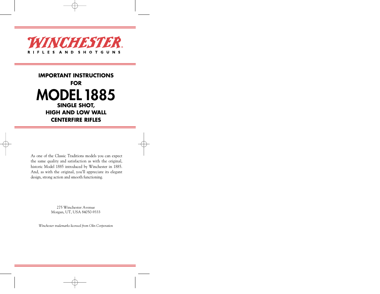 Winchester Repeating Arms 1885 Centerfire User Manual | 36 pages