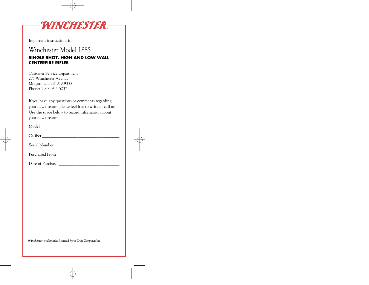 Winchester model 1885 | Winchester Repeating Arms 1885 Centerfire User Manual | Page 2 / 36