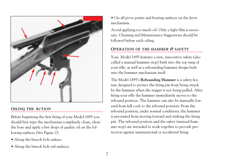 Oiling the action, Operation of the hammer & safety - 12 | Winchester Repeating Arms 1895 User Manual | Page 9 / 32
