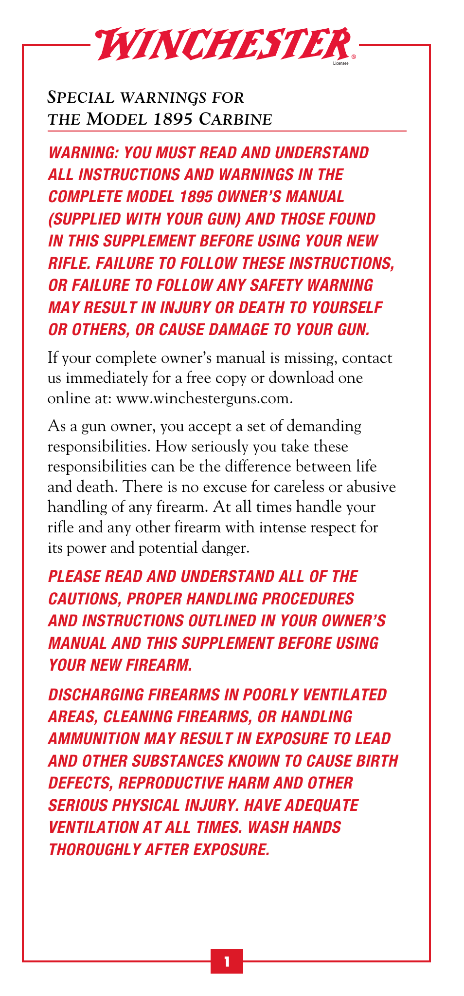 Winchester Repeating Arms 1895 Saddle Ring Carbine User Manual | Page 3 / 12