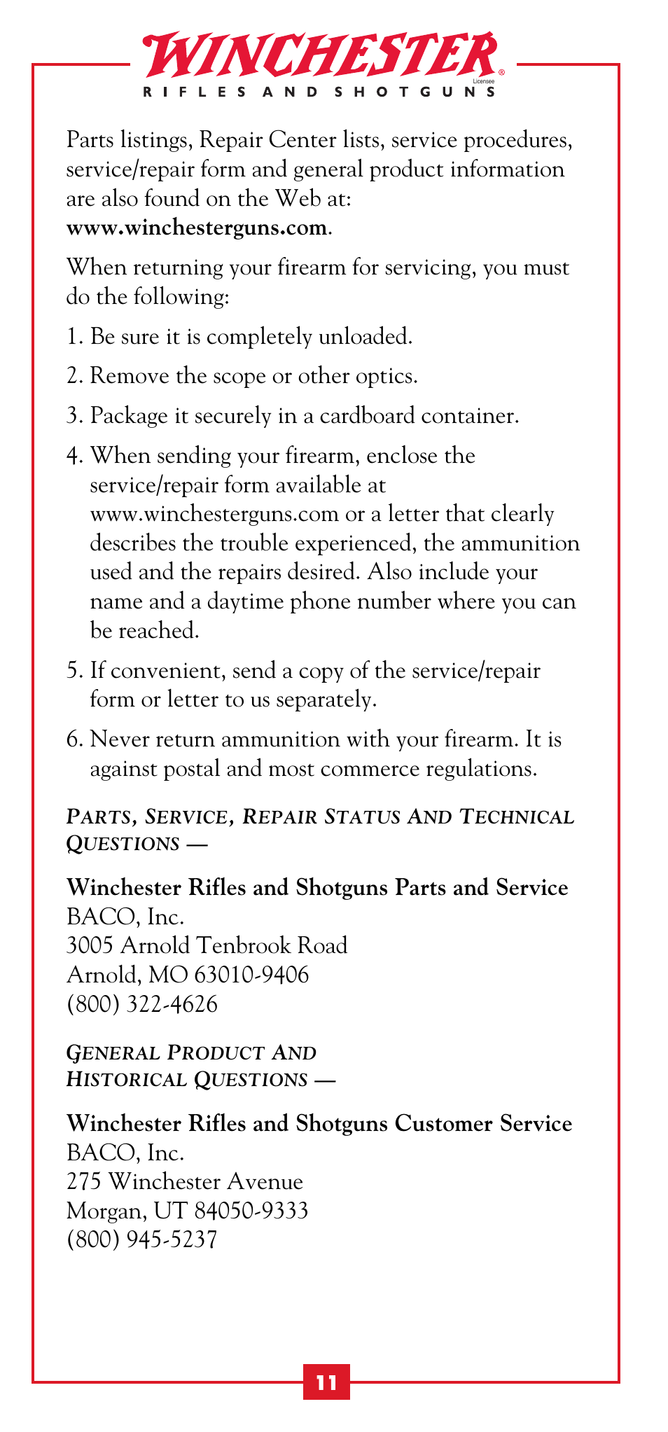 Winchester Repeating Arms 1895 Take Down User Manual | Page 13 / 15