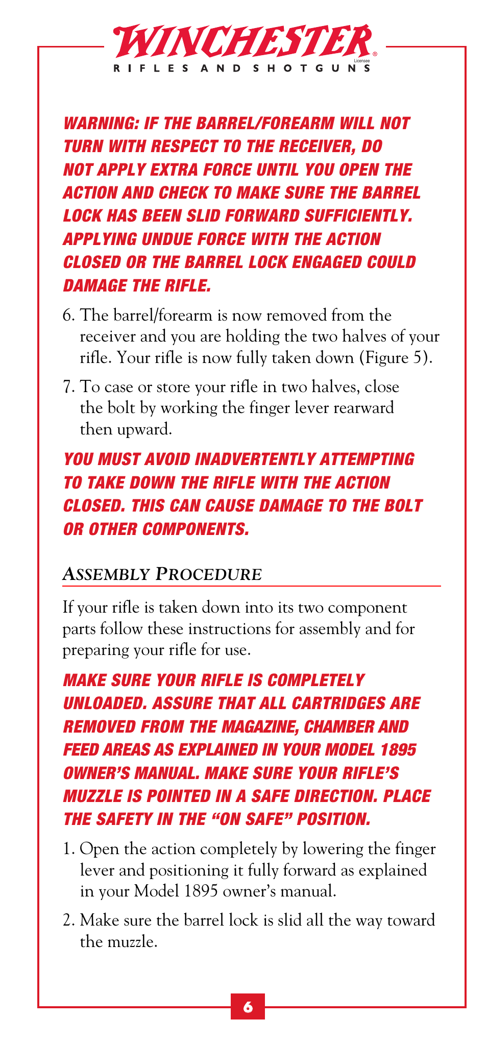 Winchester Repeating Arms 1895 Take Down User Manual | Page 8 / 15