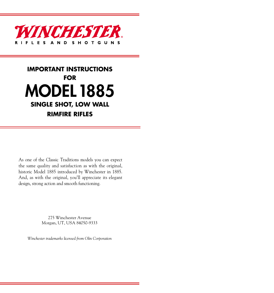 Winchester Repeating Arms 1885 Rimfire User Manual | 21 pages