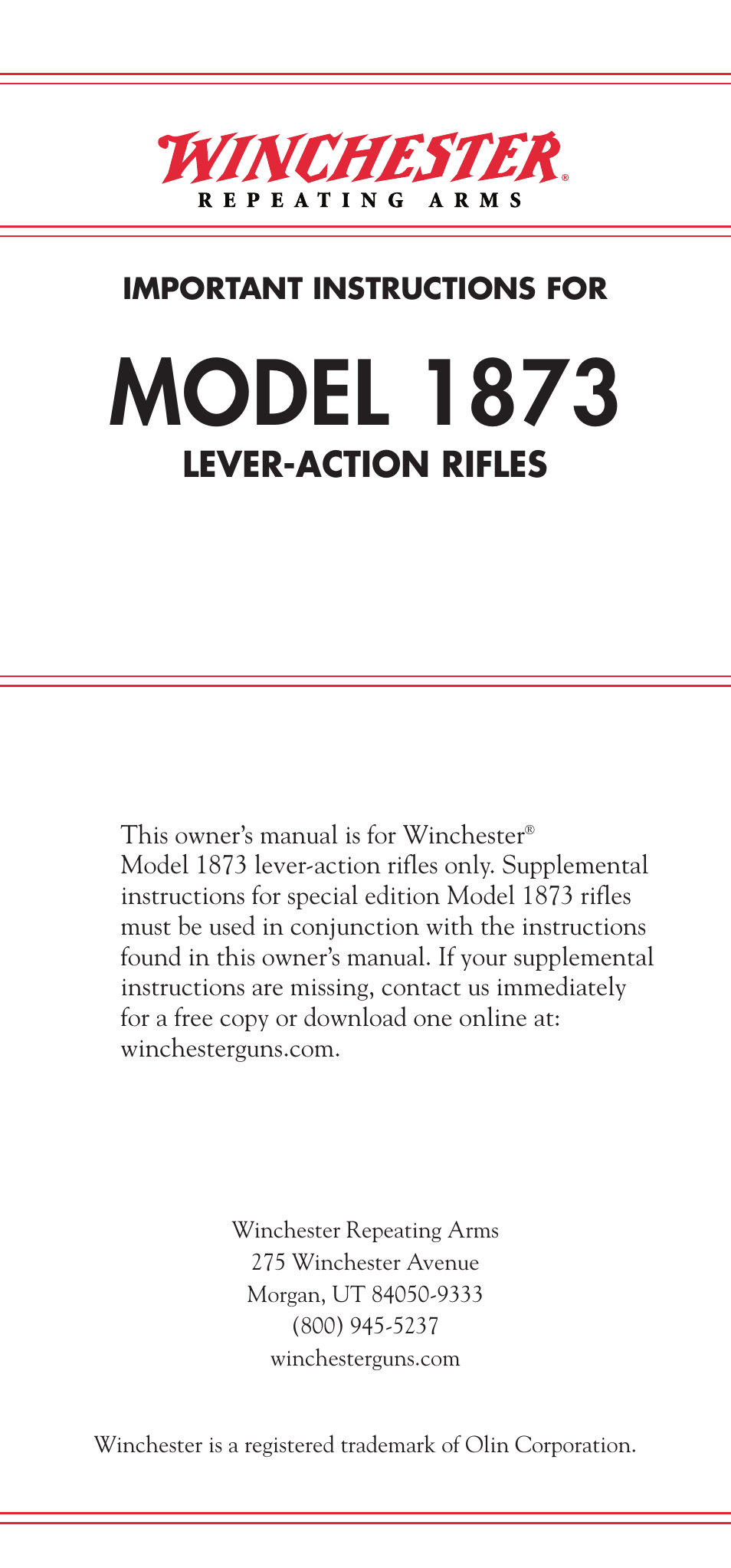 Winchester Repeating Arms 1873 User Manual | 19 pages